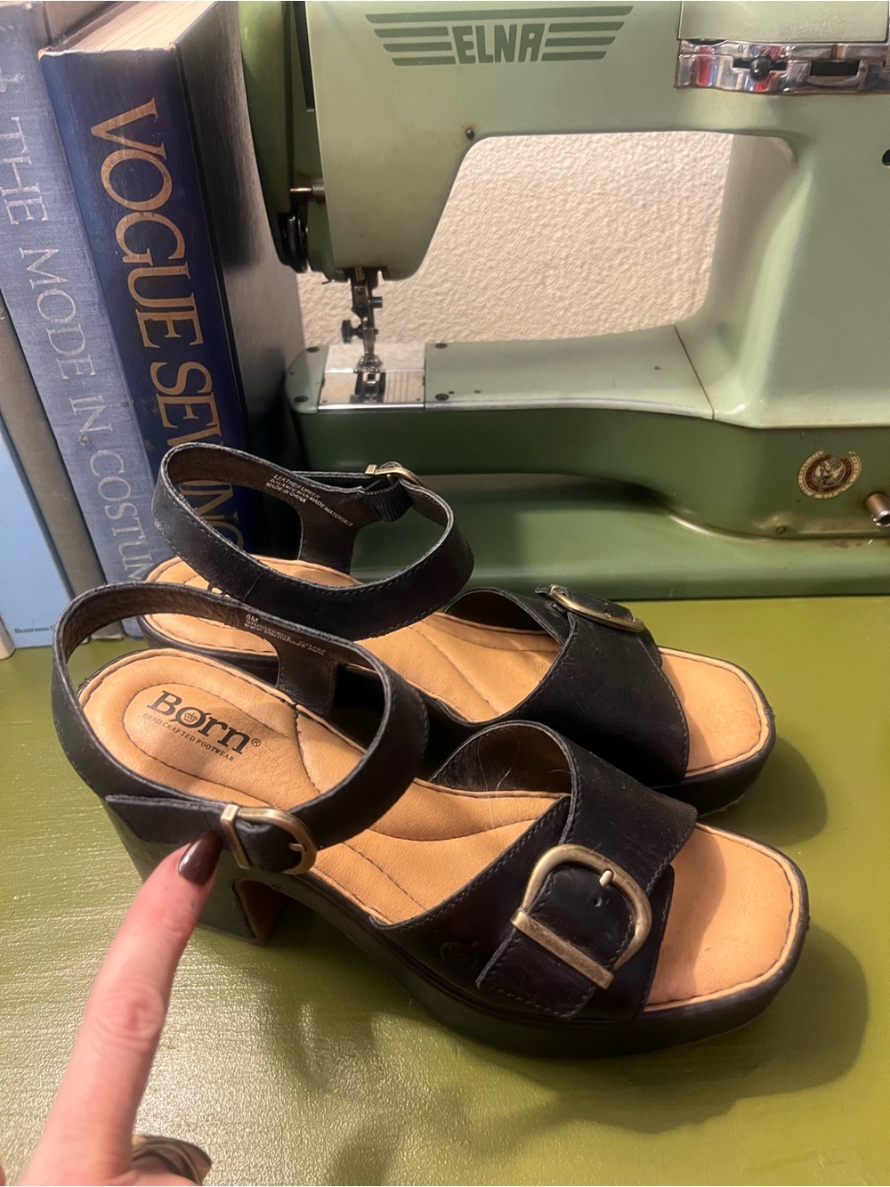 Born Black Leather Buckle Platform Sandals